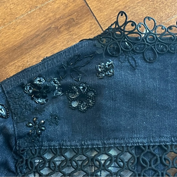 Elie Tahari Esperanza Embroidered Lace-Back Denim Jacket, Blue size M - Picture 3 of 11